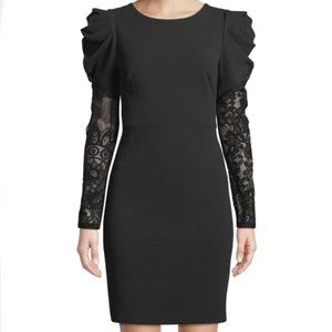 Betsey Johnson Puff Shoulder Lace Sleeve Sheath Black Dress